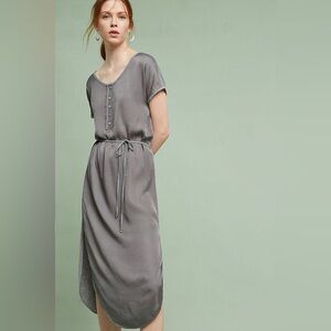Anthropologie Saturday Sunday Carbon Gray Henley Midi T-Shirt Dress Tie Waist XS